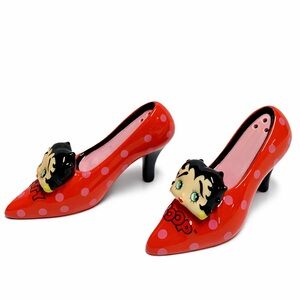 Vintage Betty Boop Polka Dot High Heel Salt Pepper Shakers NIB Collectible